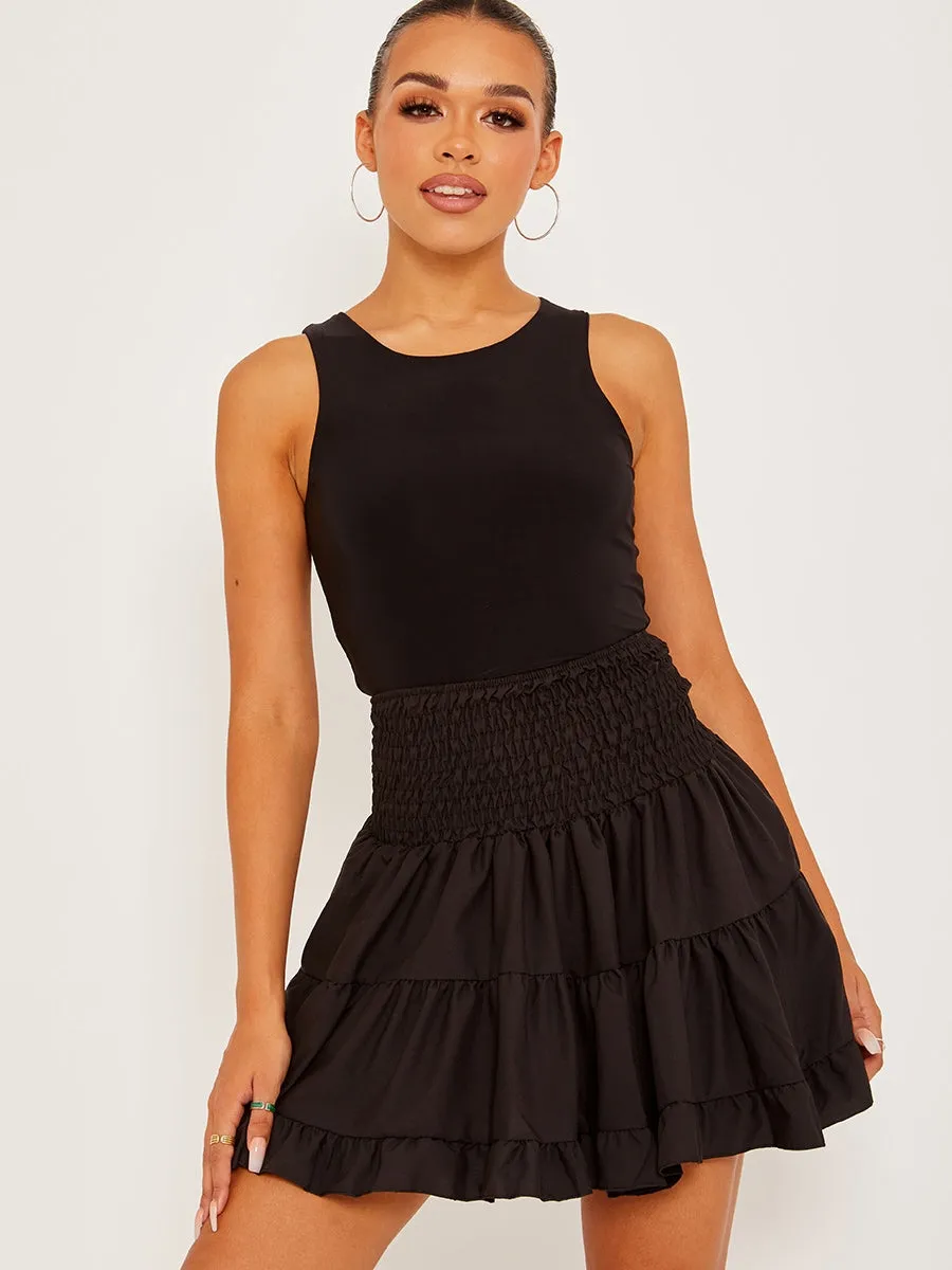 Plain Shirred Waist Boho Skirt