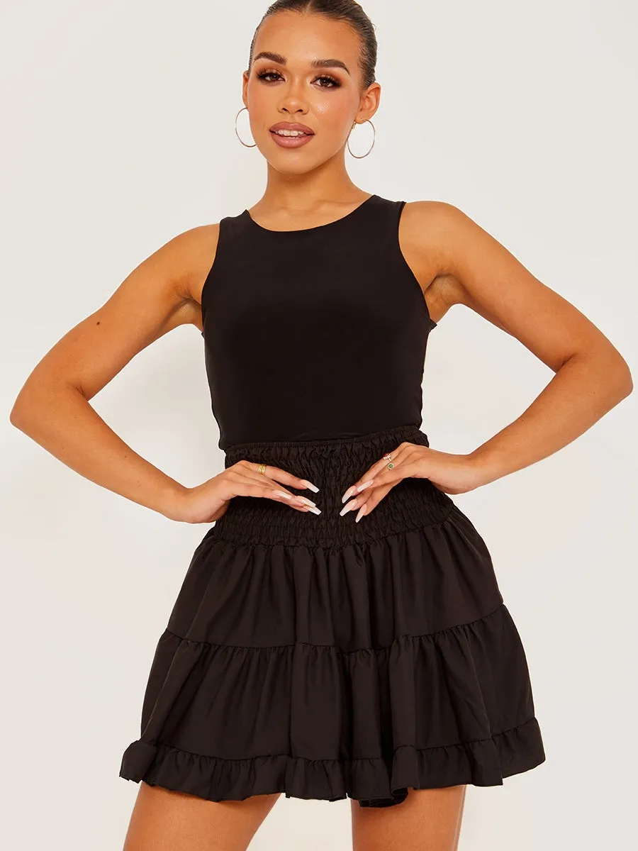 Plain Shirred Waist Boho Skirt