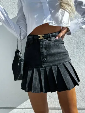 Pleated Denim Skirt