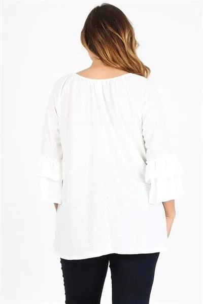 Plus Size Knit 3/4 Sleeve Double Layer Ruffle Sleeve  White - Pack of 6