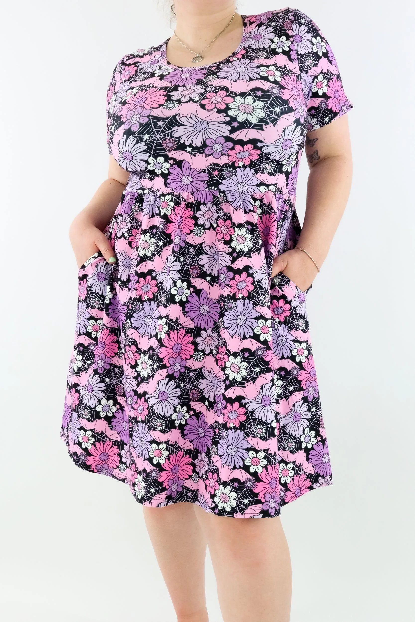 Pretty Scary - Short Sleeve Skater Dress - Knee Length - Side Pockets