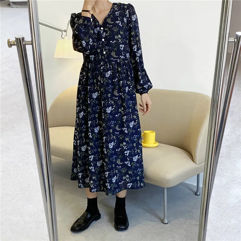 "RETRO FLORAL LONG SLEEVE" DRESS N030804