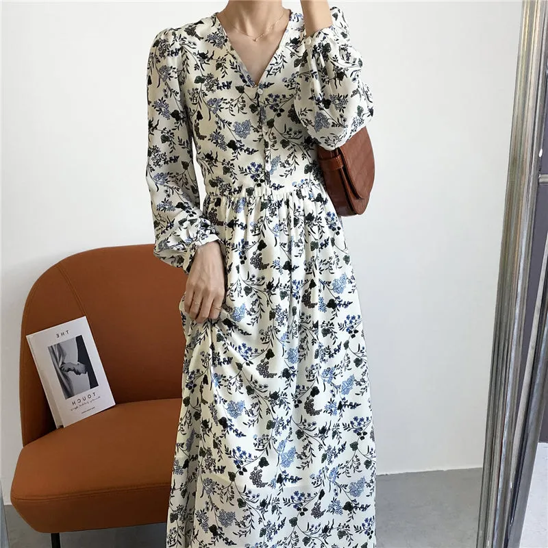 "RETRO FLORAL LONG SLEEVE" DRESS N030804