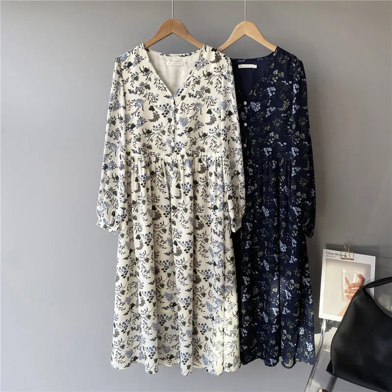 "RETRO FLORAL LONG SLEEVE" DRESS N030804