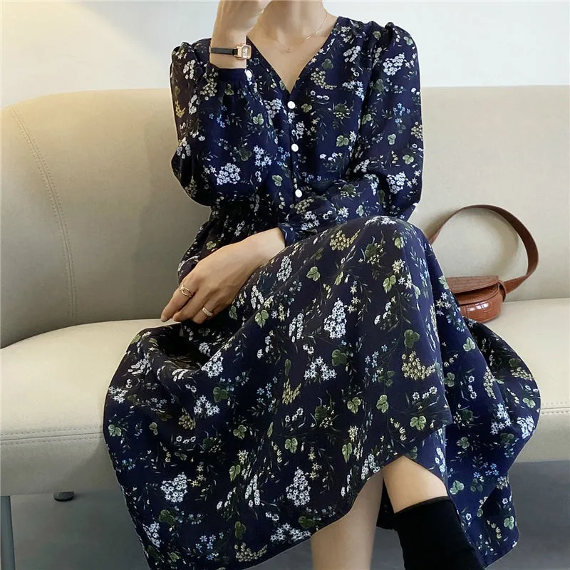 "RETRO FLORAL LONG SLEEVE" DRESS N030804
