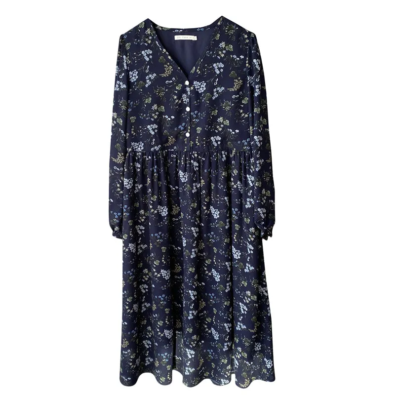 "RETRO FLORAL LONG SLEEVE" DRESS N030804