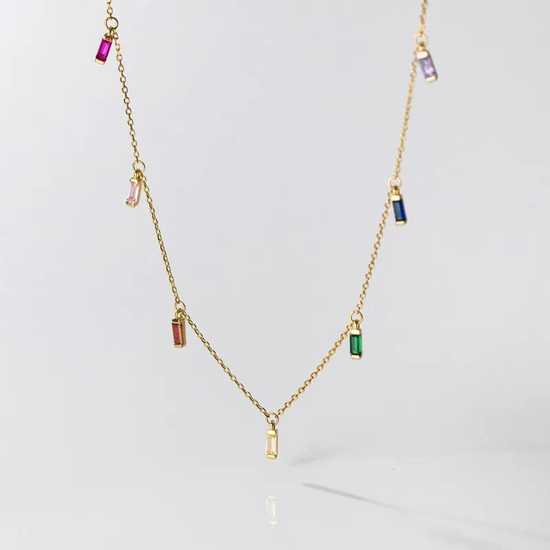 Rainbow Zirconia Silver Necklace