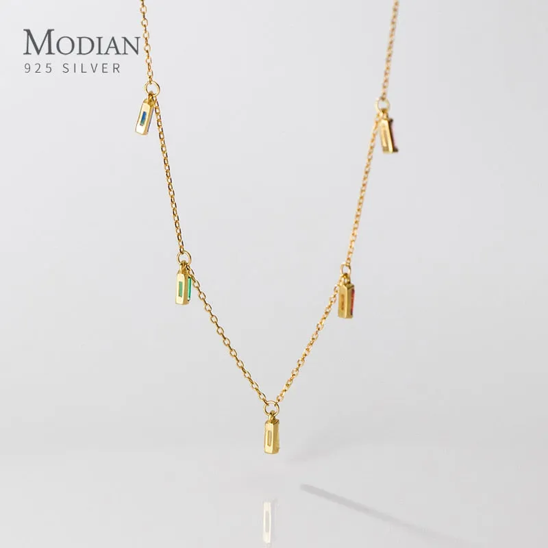 Rainbow Zirconia Silver Necklace