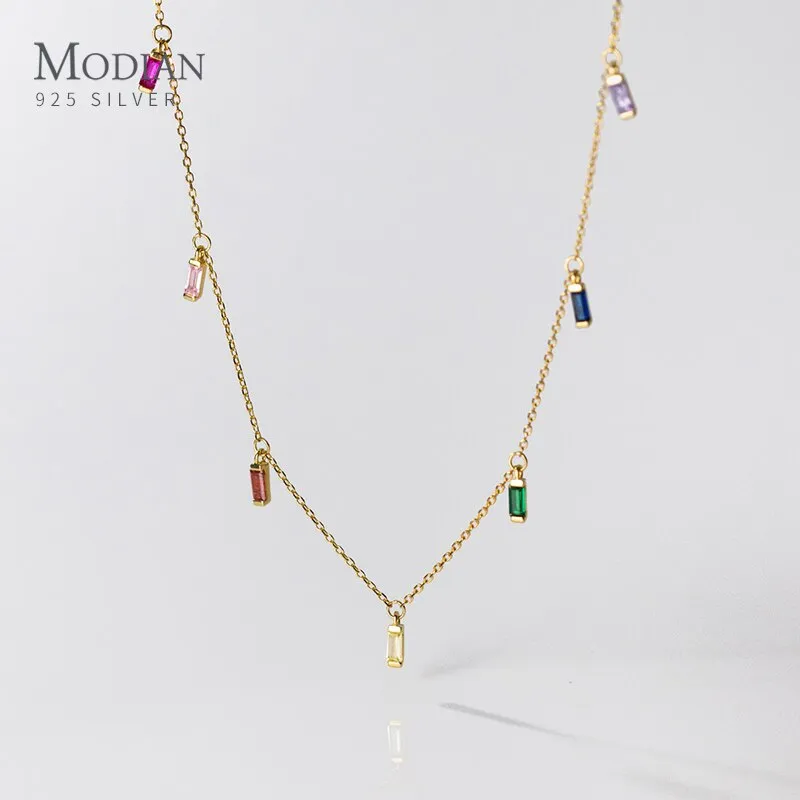 Rainbow Zirconia Silver Necklace