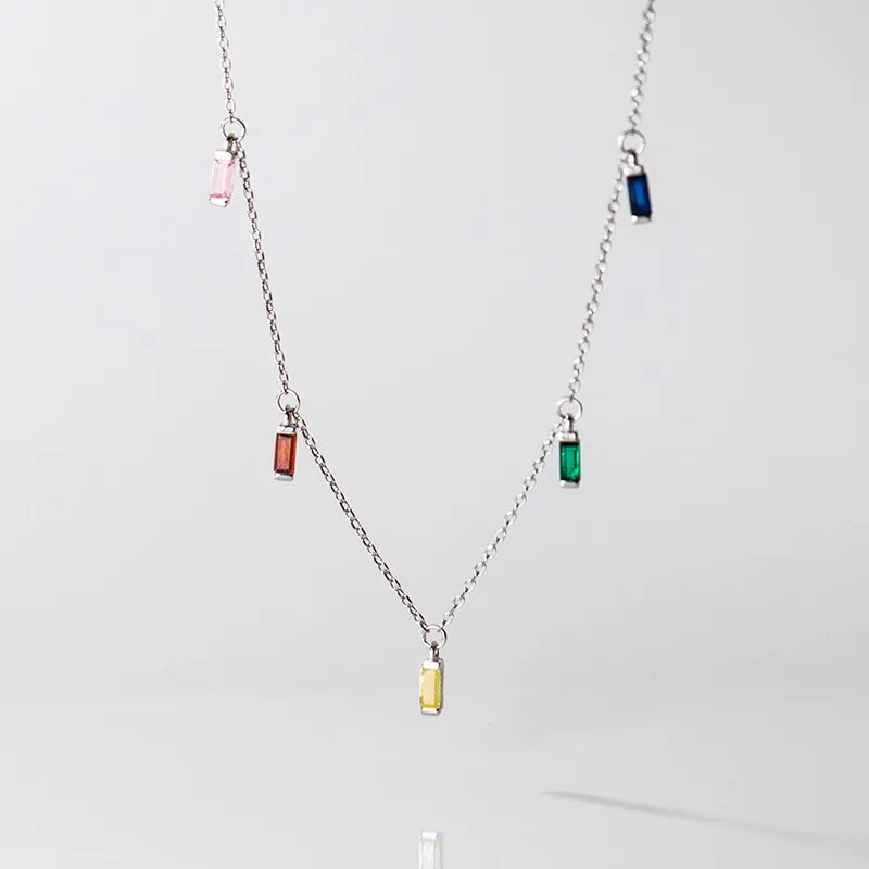 Rainbow Zirconia Silver Necklace