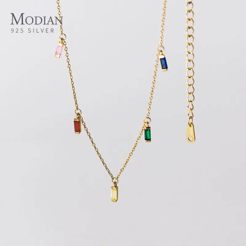Rainbow Zirconia Silver Necklace