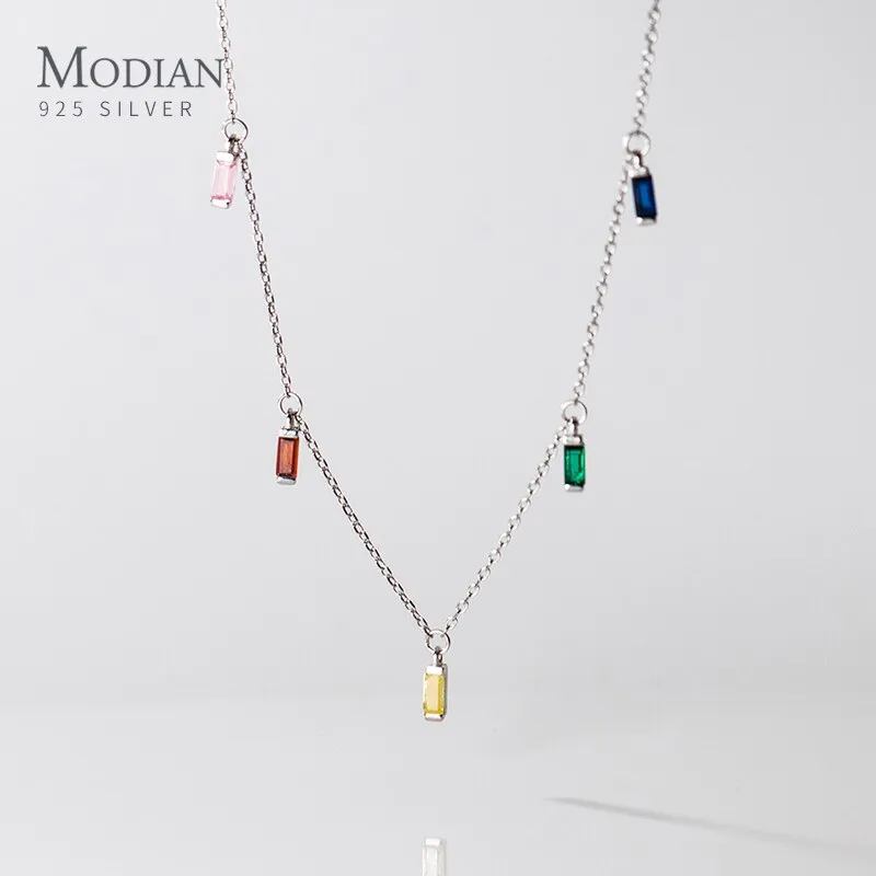 Rainbow Zirconia Silver Necklace