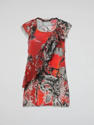 Red Ruffle Detailed Blouse
