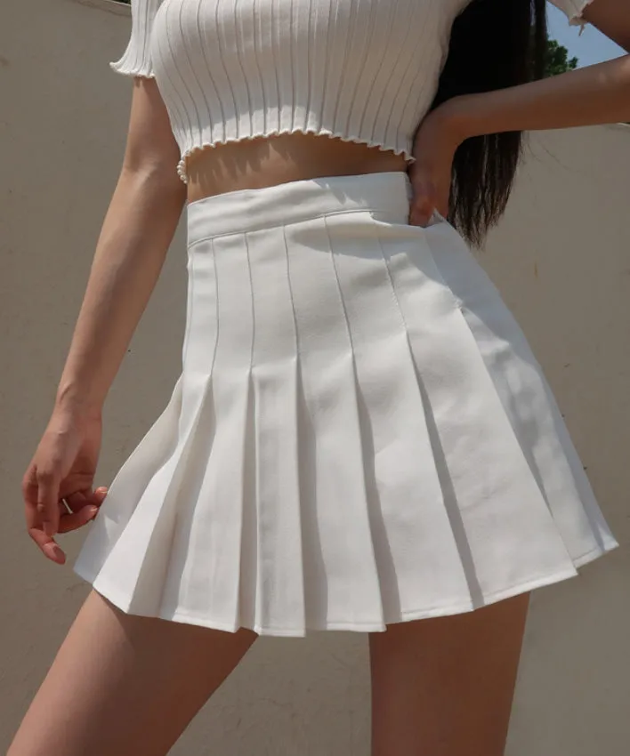 retro high waist woven pleated skirt