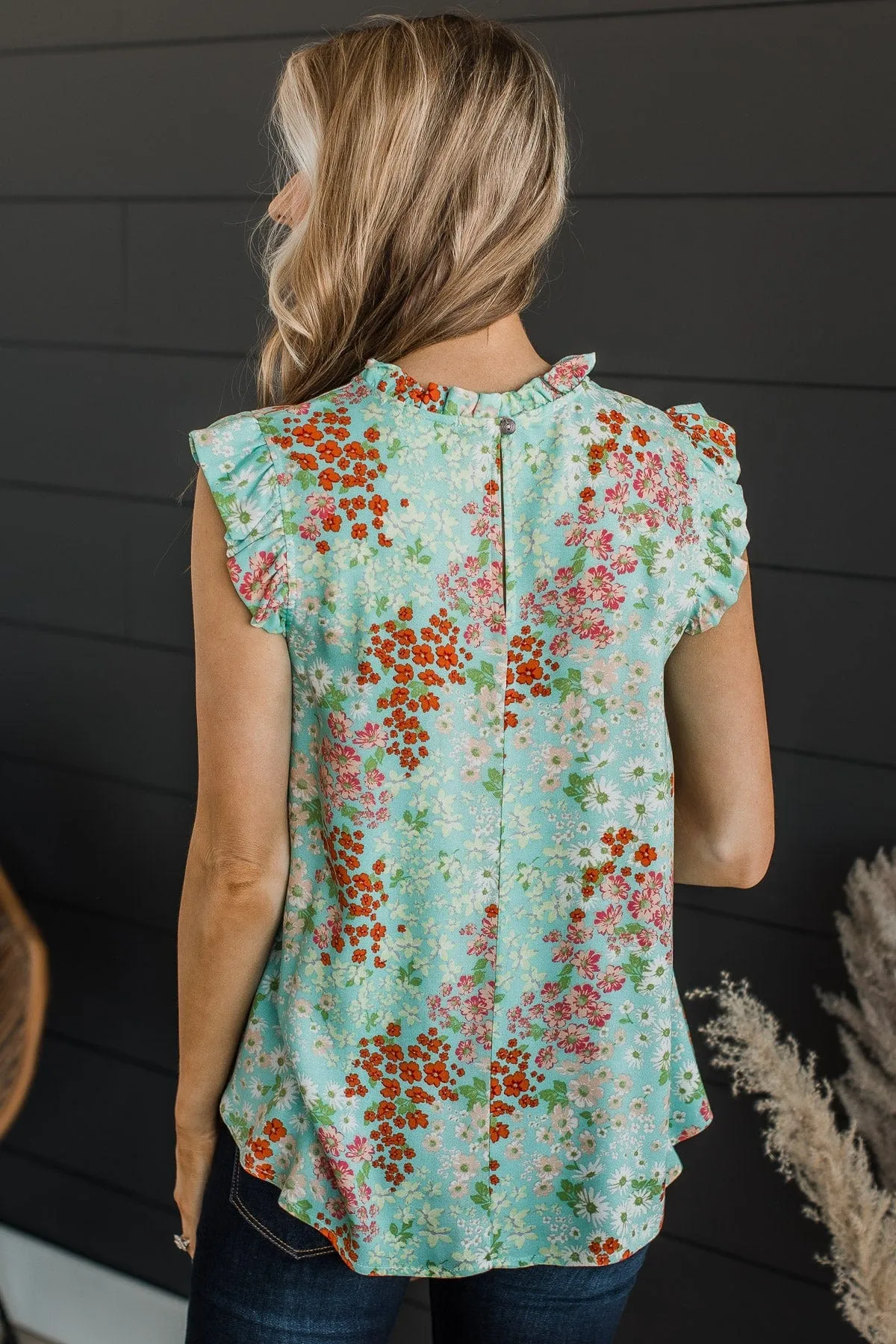 Right Beside You Floral Ruffle Top- Blue