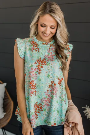 Right Beside You Floral Ruffle Top- Blue