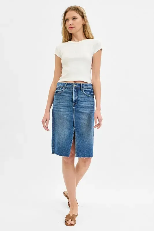 RISEN Full Size High Rise Front Slit Pencil Skirts Plus Size