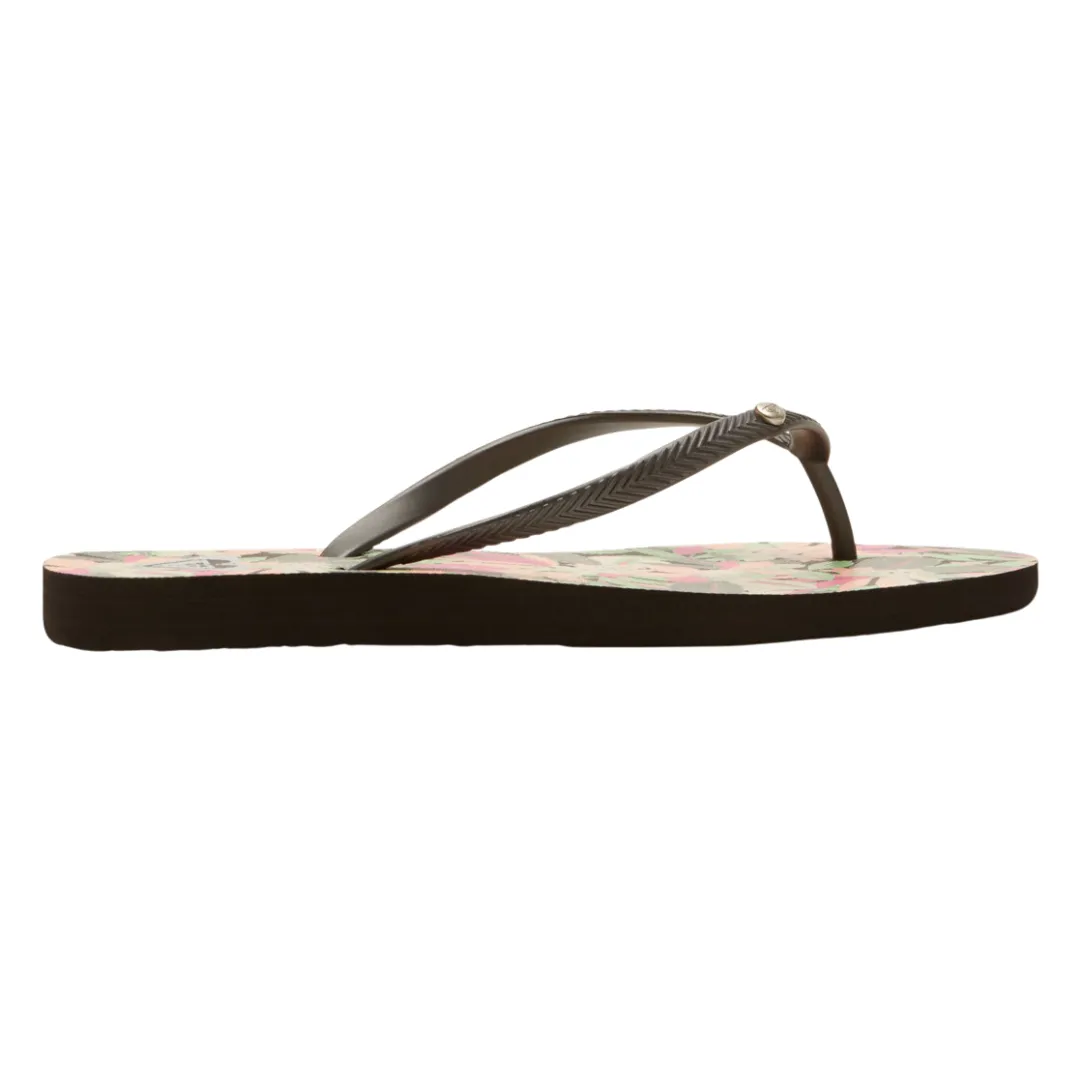 Roxy Bermuda Print Flip Flops - Black/Pink/Soft Lime