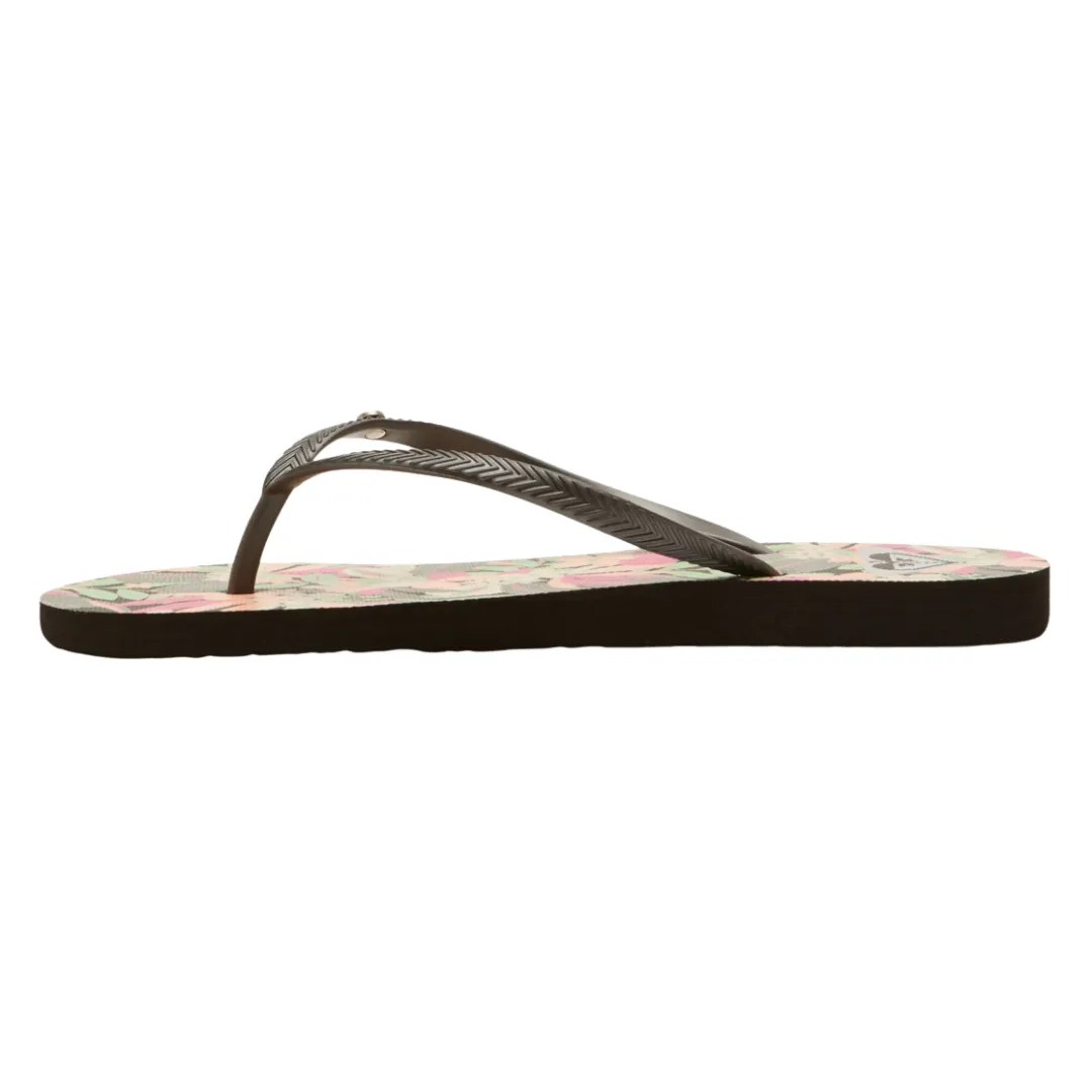 Roxy Bermuda Print Flip Flops - Black/Pink/Soft Lime