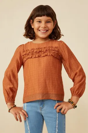 Ruffle Detail Puff Sleeve Textured Top