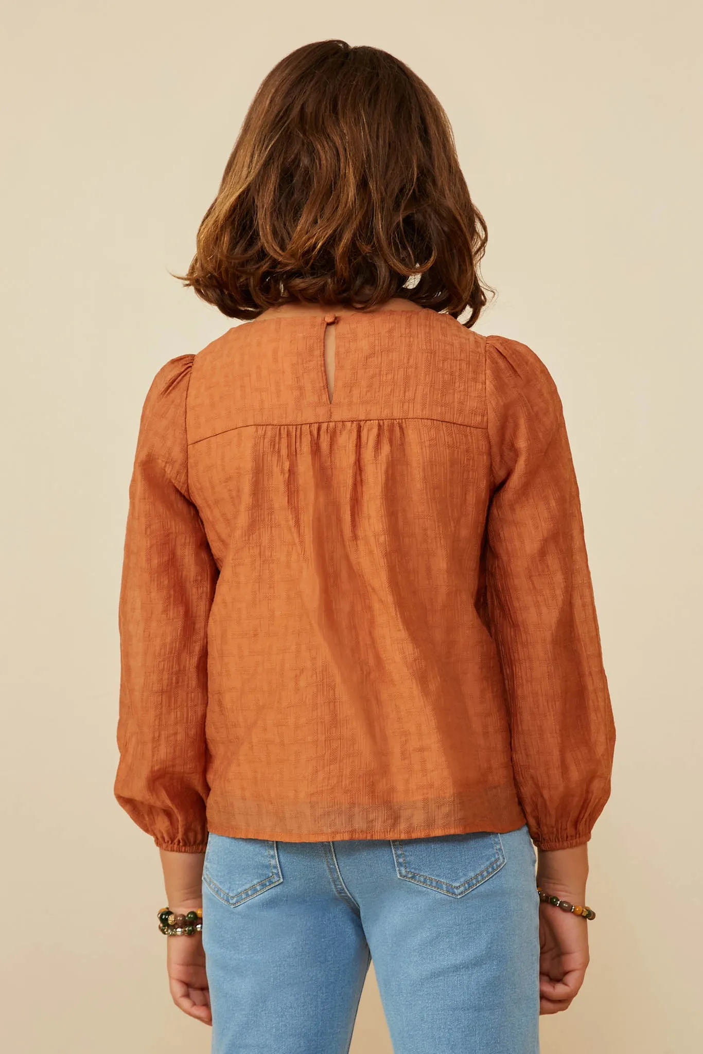 Ruffle Detail Puff Sleeve Textured Top