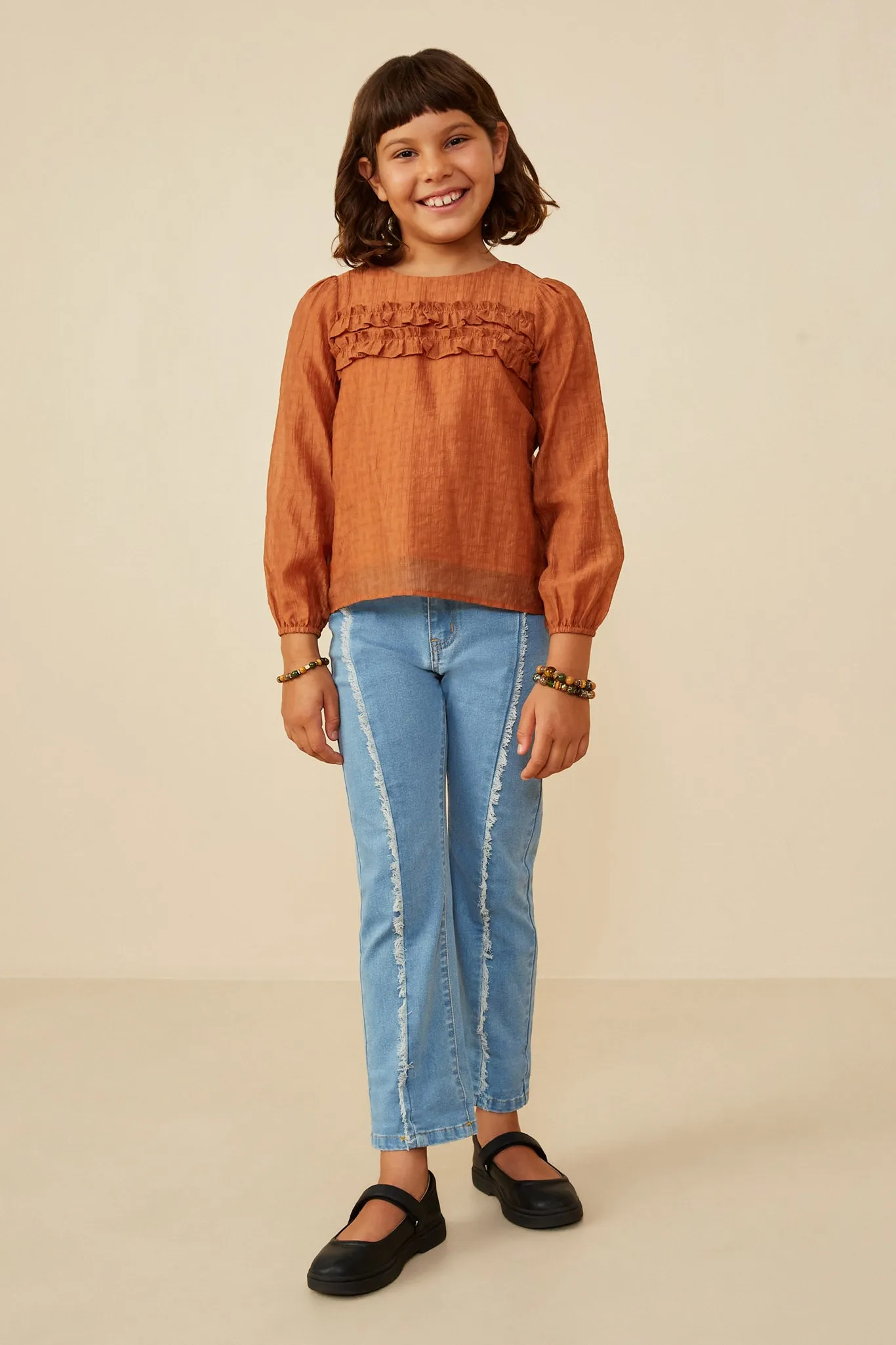 Ruffle Detail Puff Sleeve Textured Top