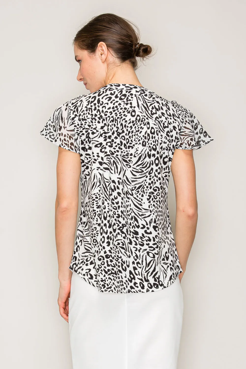 RUFFLE FRONT BUTTON DOWN MIX MEDIA SHIRT