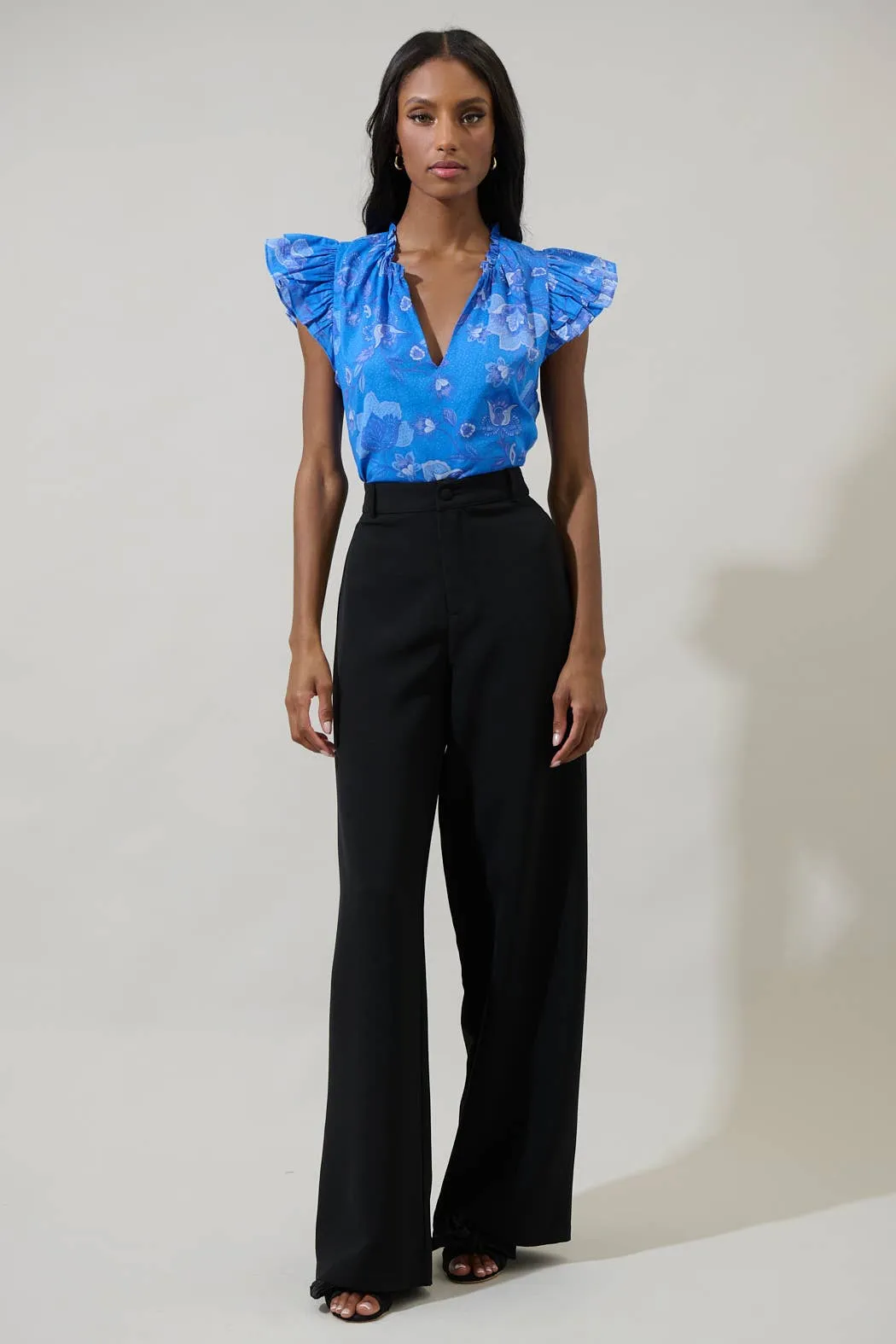 Selma Floral Claramay Ruffle Split Neck Top