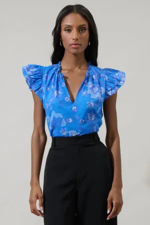 Selma Floral Claramay Ruffle Split Neck Top