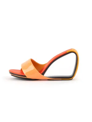 Set It Straight Leather Wedge Slide - Orange