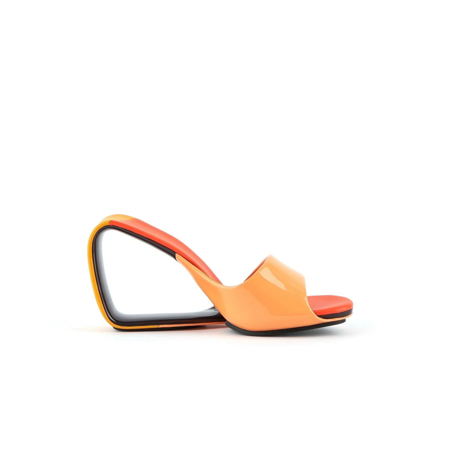 Set It Straight Leather Wedge Slide - Orange