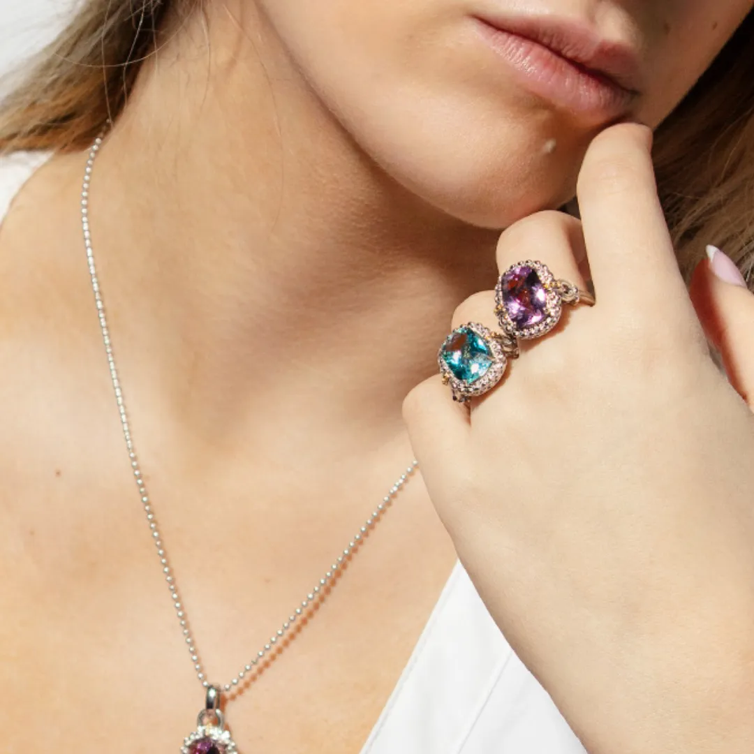 Silver & 18K Gold Blue Topaz Cocktail Ring