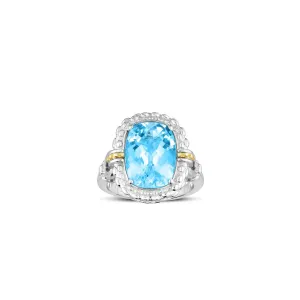 Silver & 18K Gold Blue Topaz Cocktail Ring