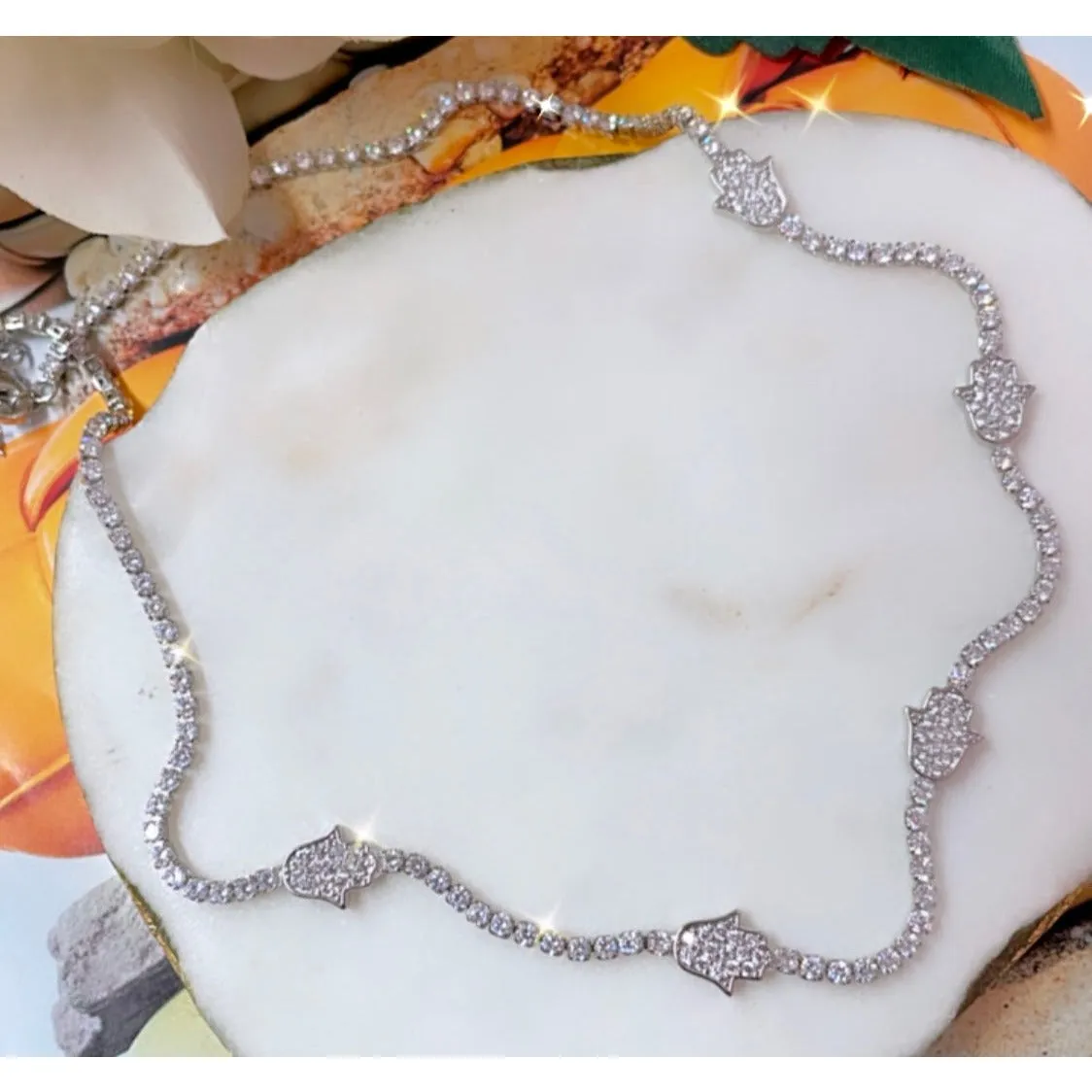 Silver Crystal Hamsa Necklace