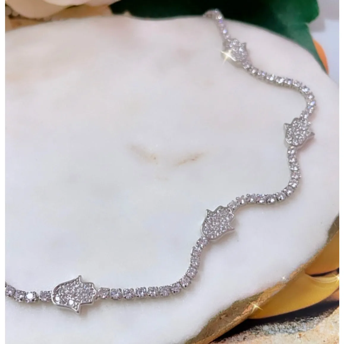 Silver Crystal Hamsa Necklace