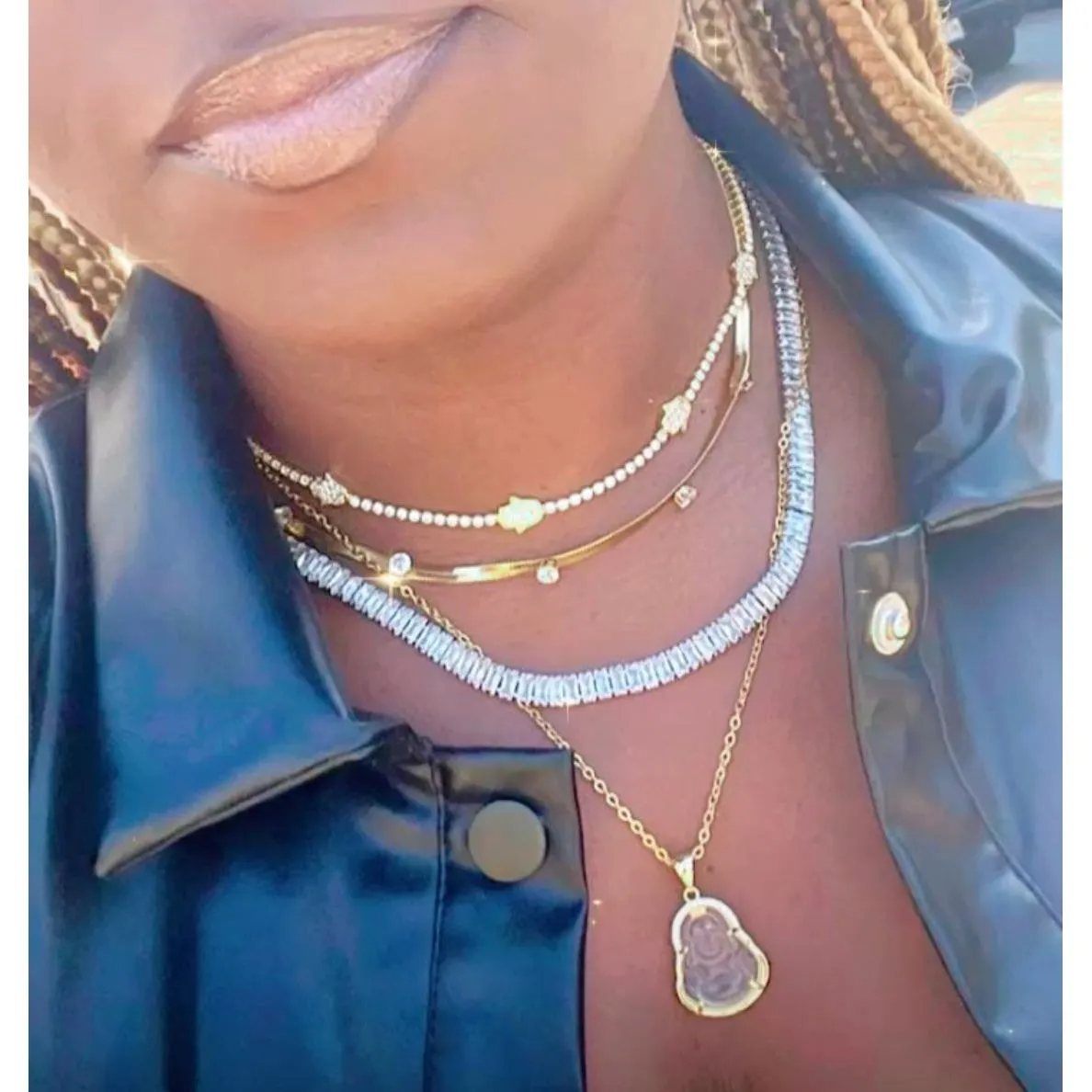 Silver Crystal Hamsa Necklace