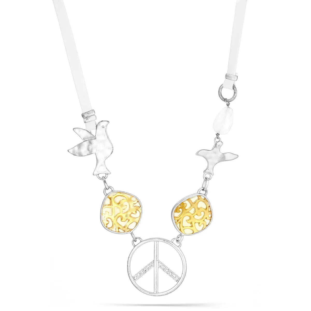 SILVER CRYSTAL PEACE PENDANT  NECKLACES #172SV1401 (4D1)