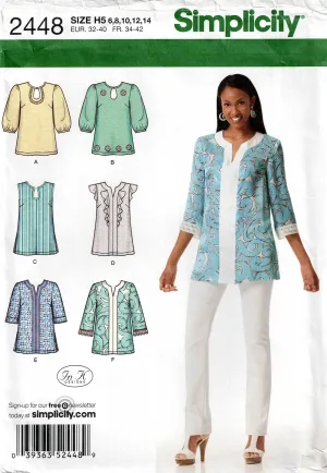 Simplicity 2448 Womens Caftan Style Tunic Tops Out Of Print Sewing Pattern Size 6 - 14 UNCUT Factory Folded