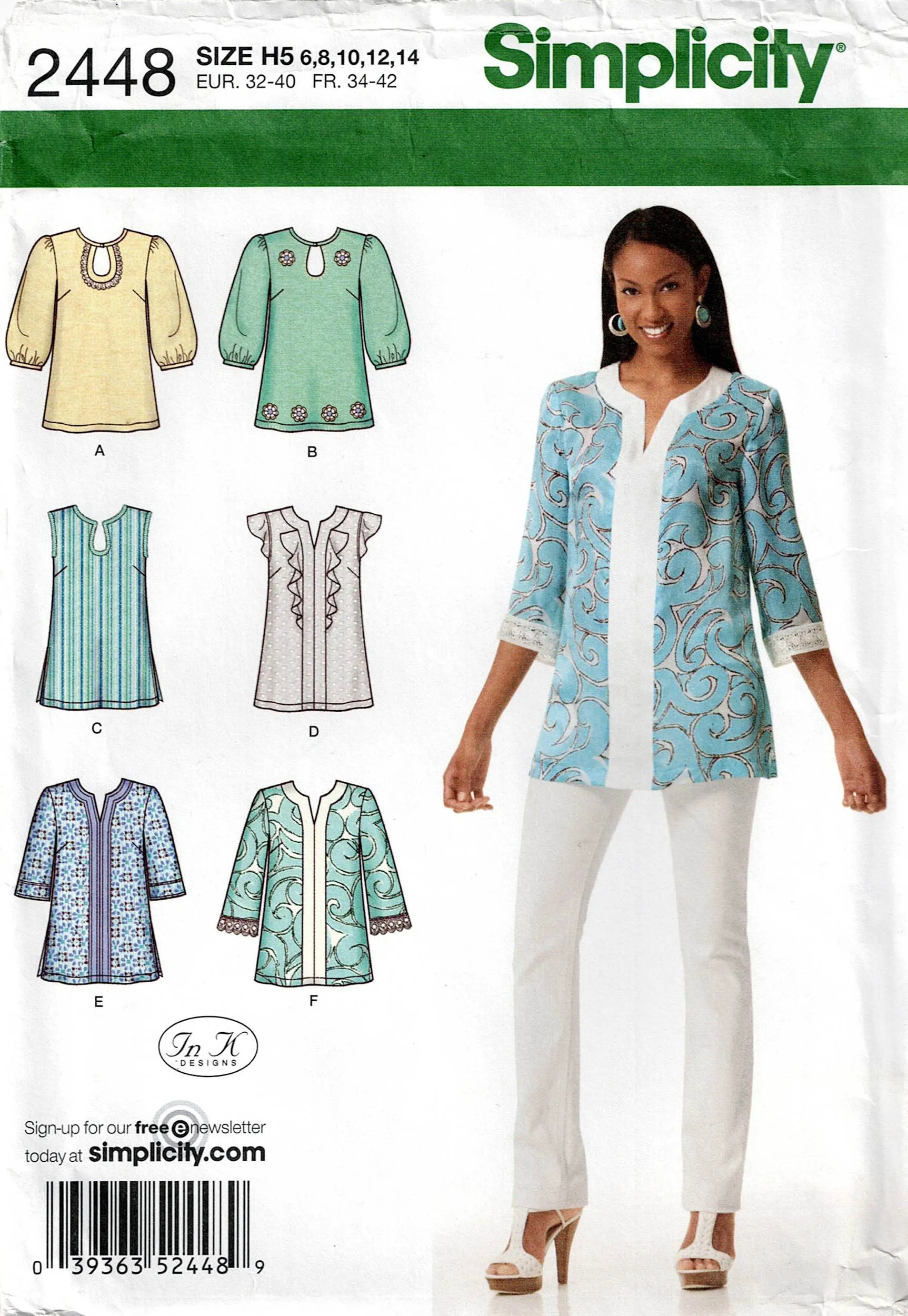 Simplicity 2448 Womens Caftan Style Tunic Tops Out Of Print Sewing Pattern Size 6 - 14 UNCUT Factory Folded