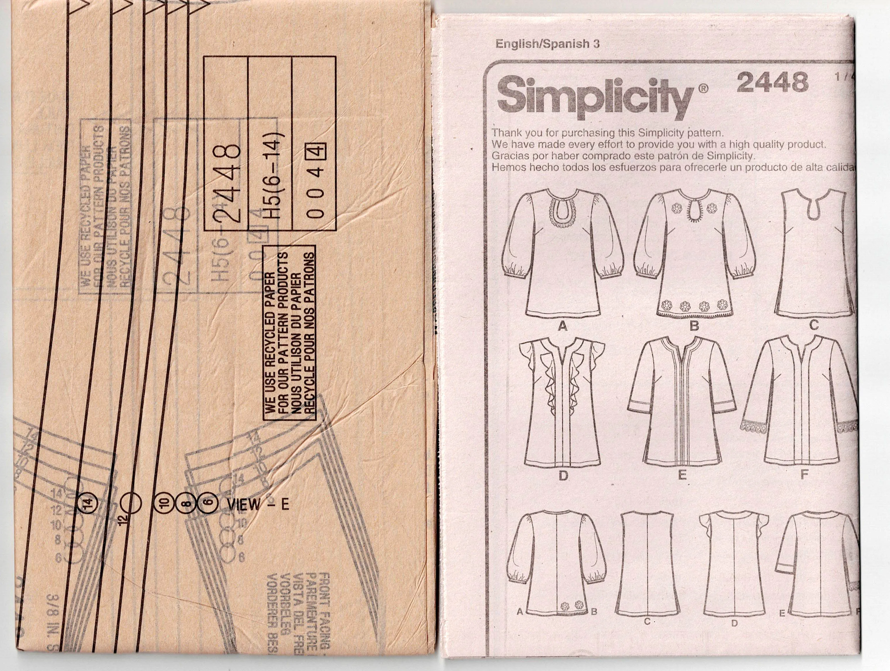 Simplicity 2448 Womens Caftan Style Tunic Tops Out Of Print Sewing Pattern Size 6 - 14 UNCUT Factory Folded