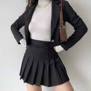 Slim Suit High Waist Pleated Skirt Set