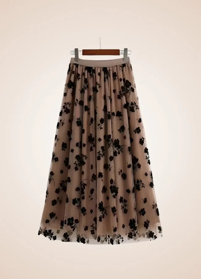 Steampunk Flower Pattern Tulle Skirt