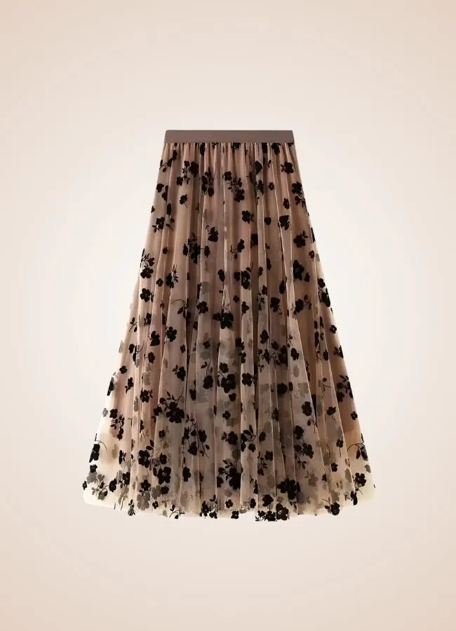 Steampunk Flower Pattern Tulle Skirt