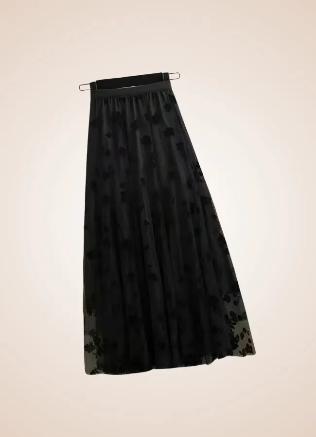 Steampunk Flower Pattern Tulle Skirt