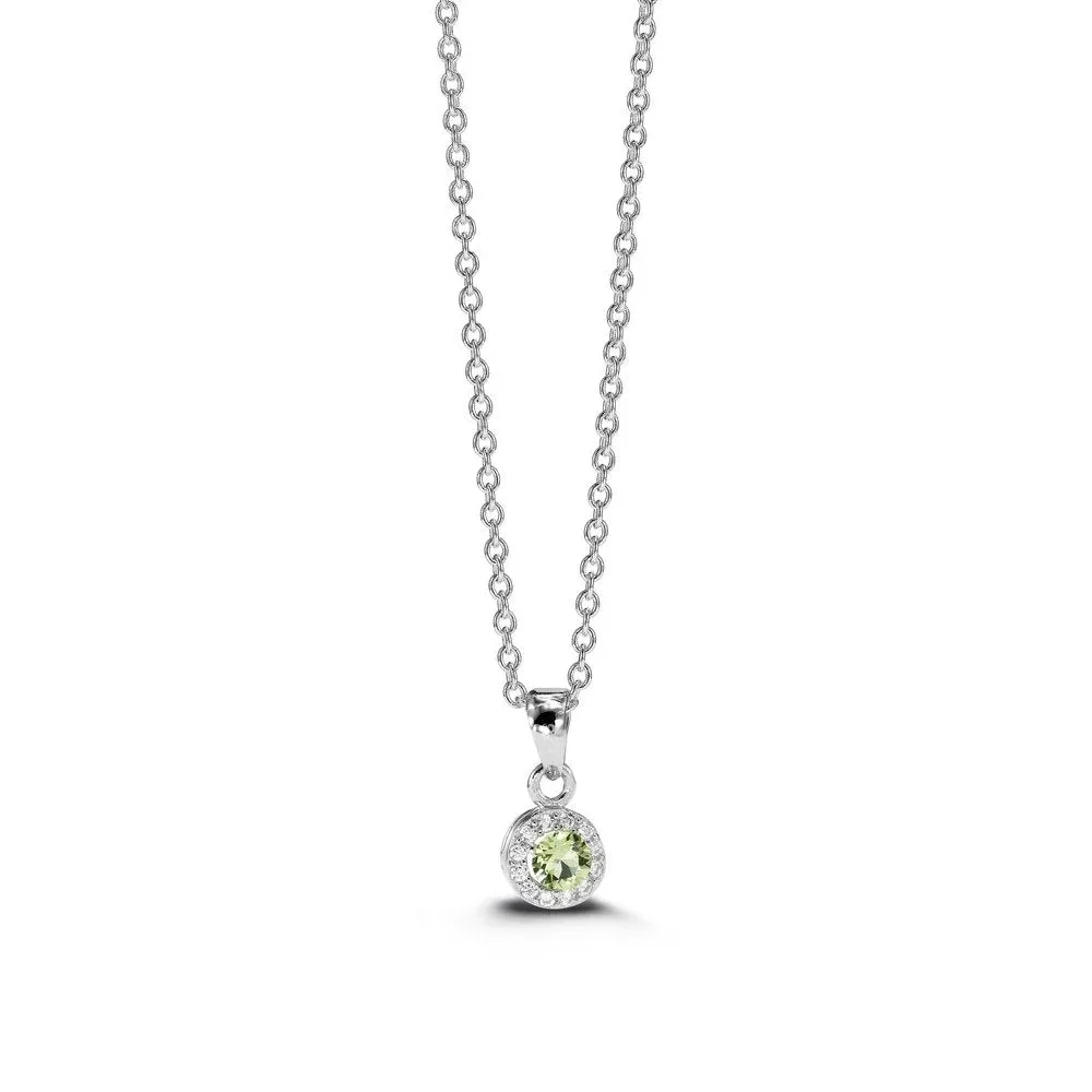 Sterling Silver Rhodium Plated Halo CZ August Birthstone Necklace