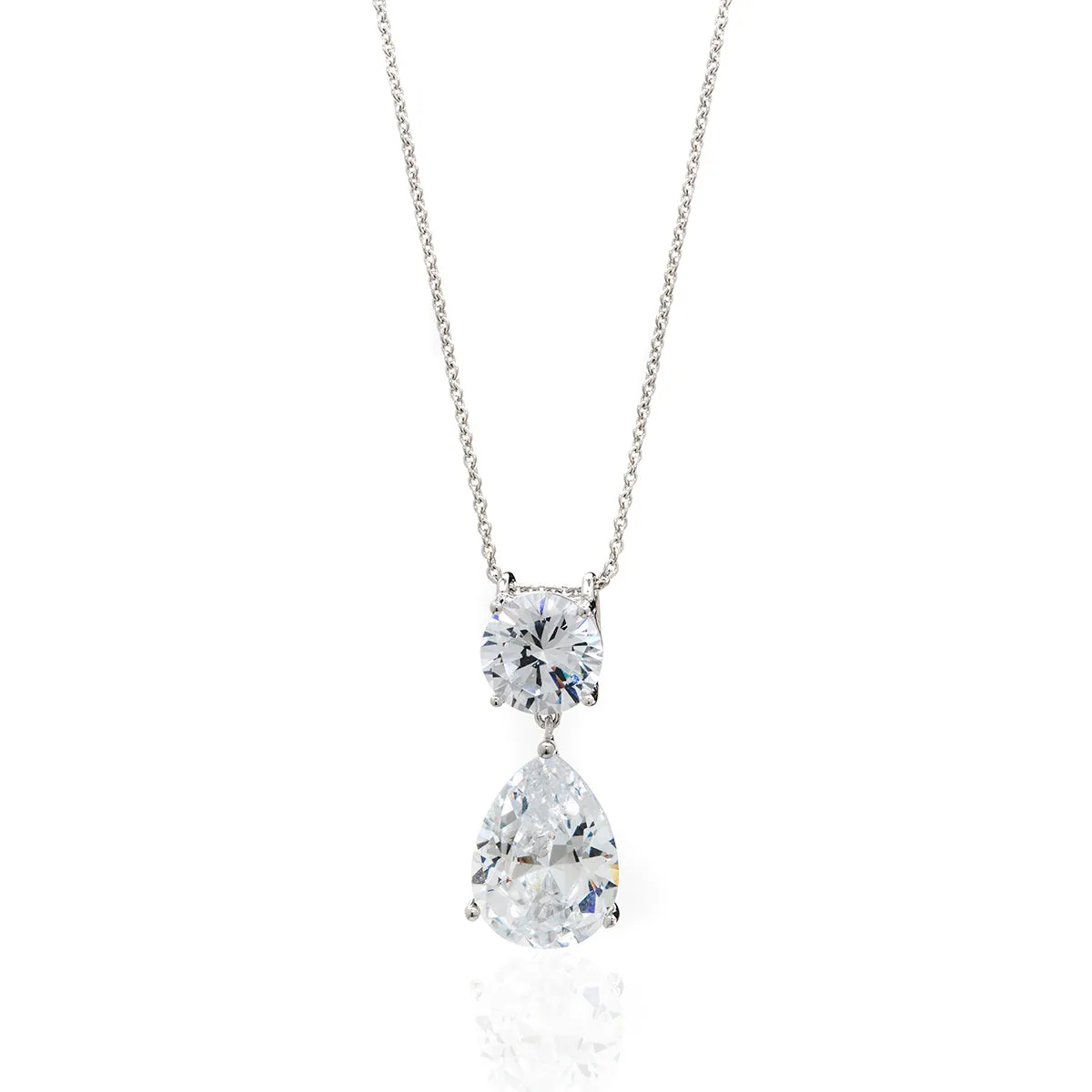 Sterling Silver Teardrop & Round CZ Pendant