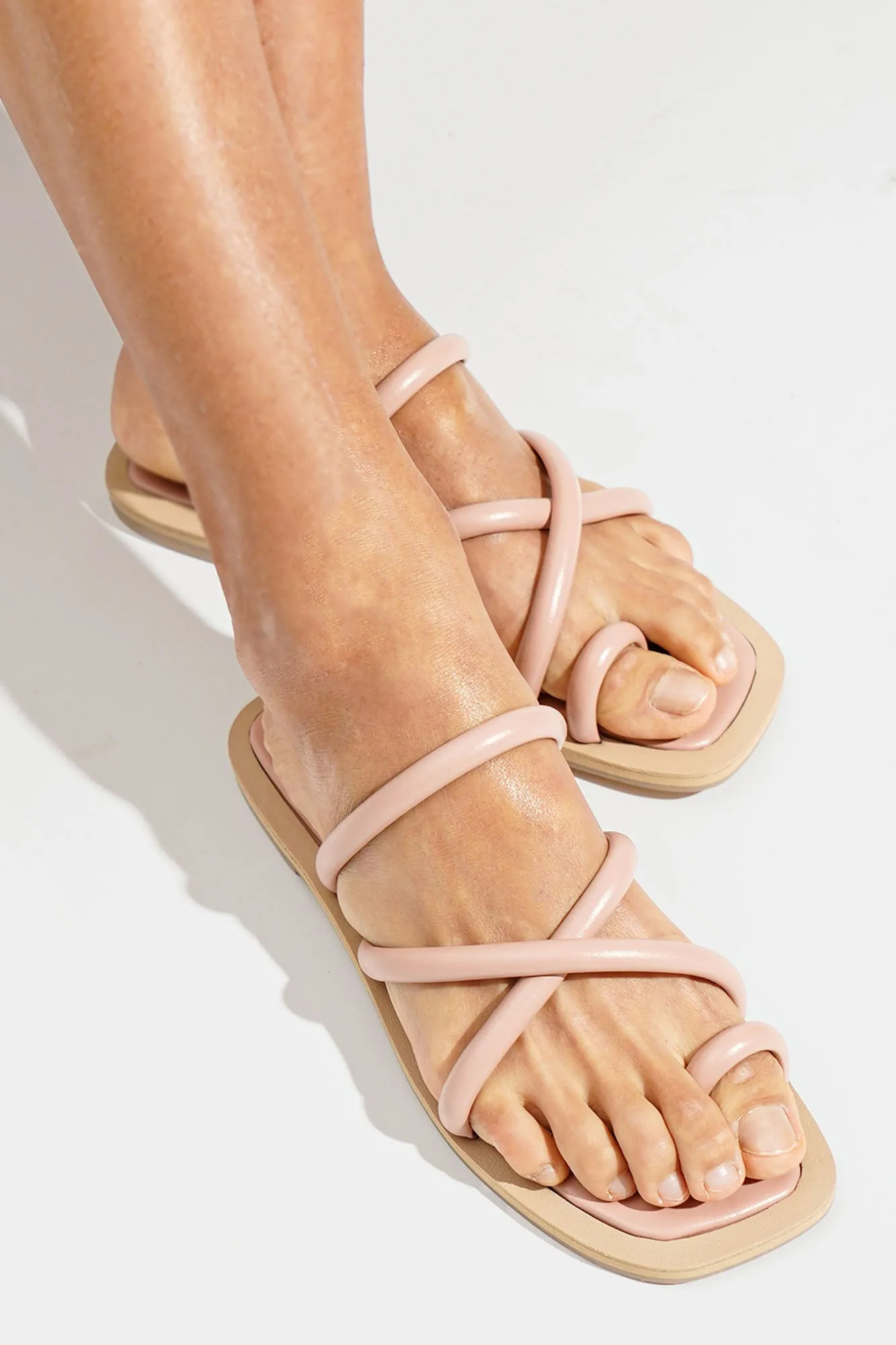 Strappy Square Toe Padded Sandals
