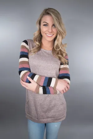 Striped Sleeve Tunic Top ~ Mauve