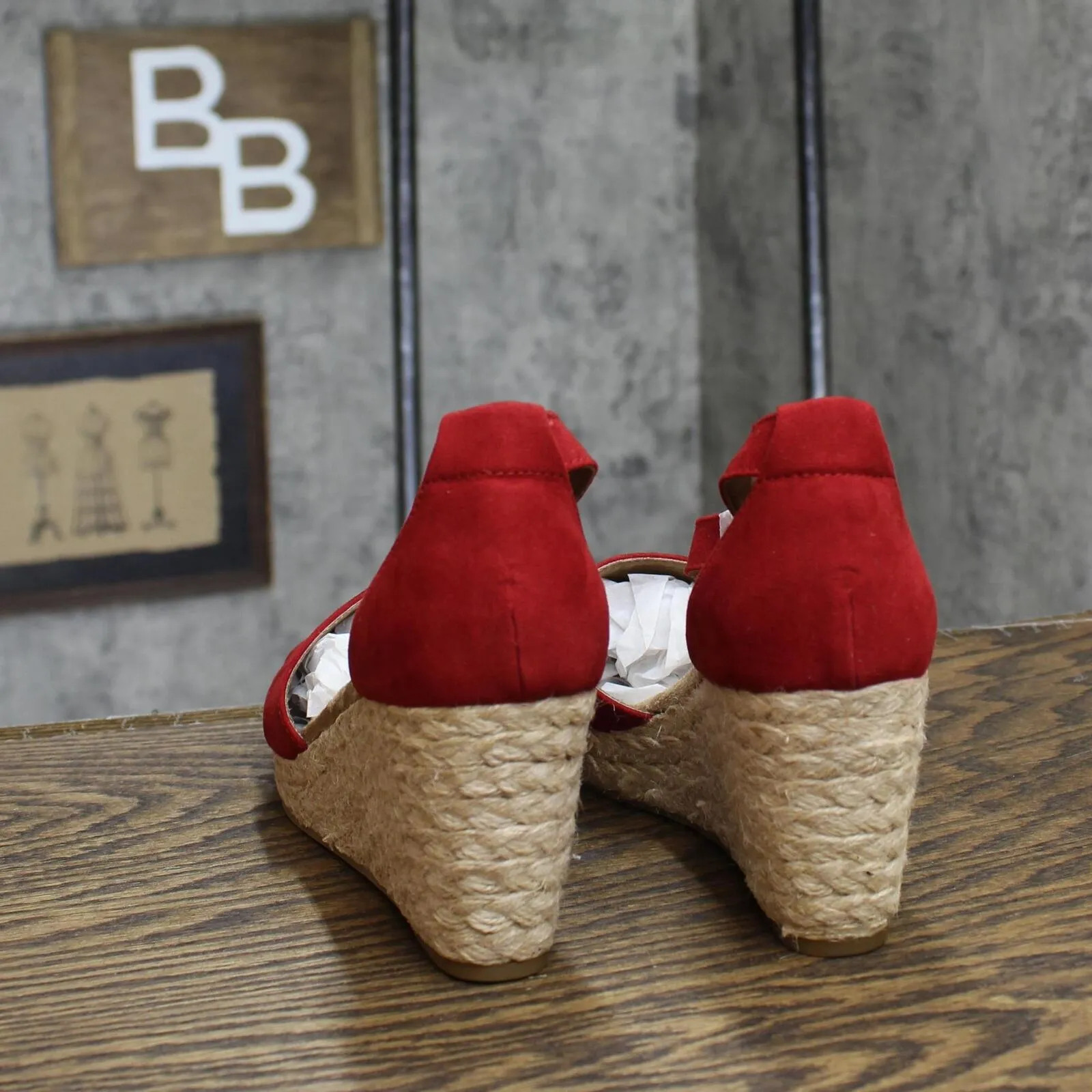 Style & Co. Womens Seleeney Faux Suede Wedge Sandals 10004896400 Red 7.5M