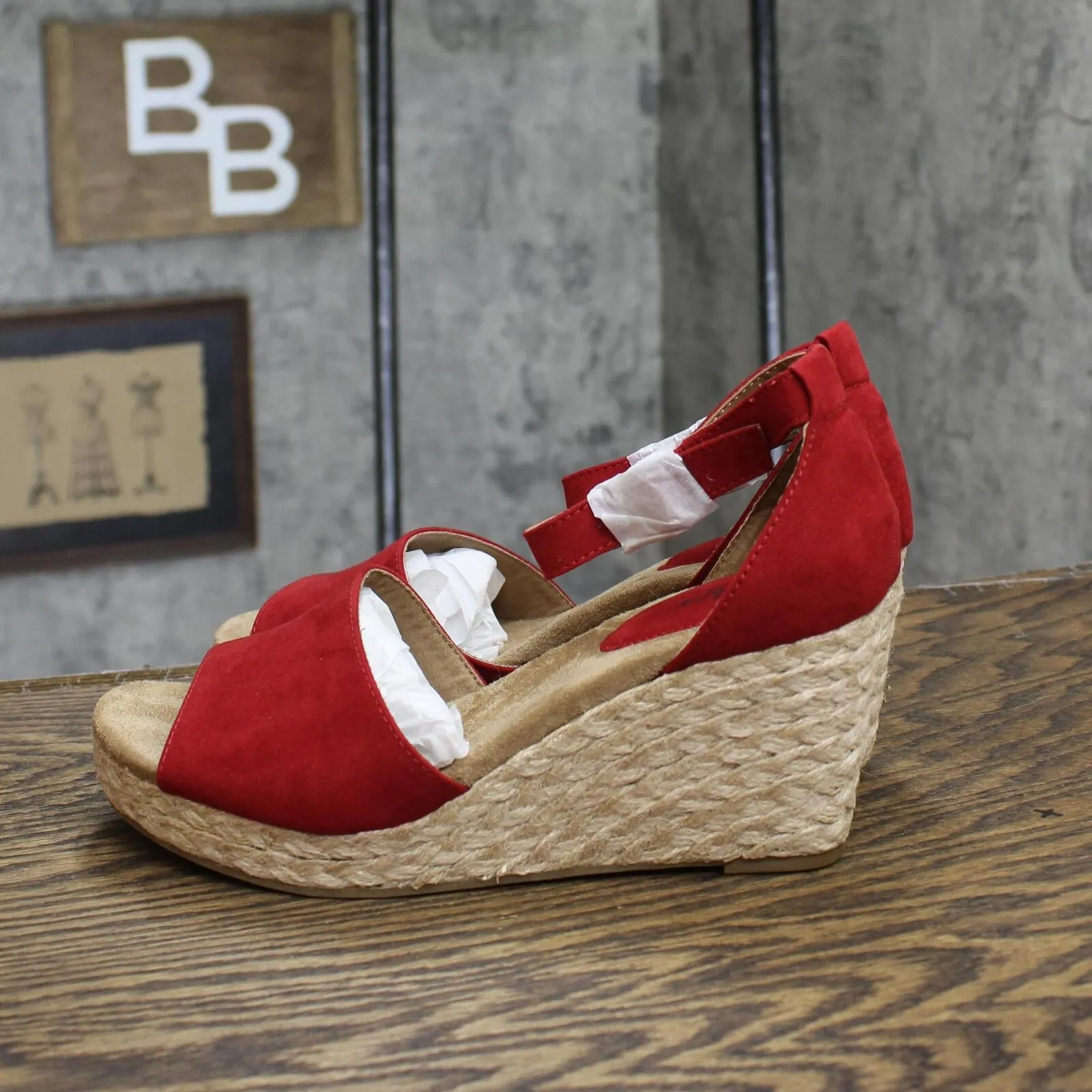 Style & Co. Womens Seleeney Faux Suede Wedge Sandals 10004896400 Red 7.5M